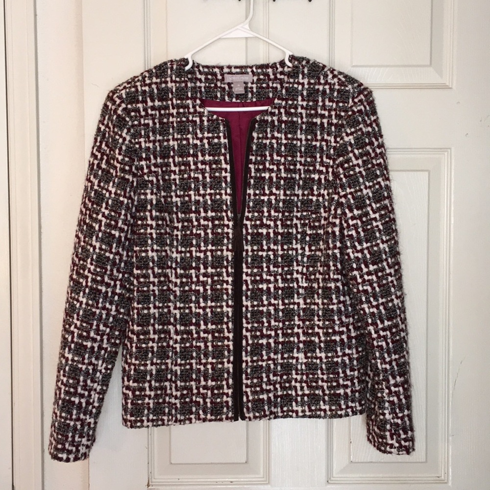 ❤️‍🔥BOGO FREE NWOT Nordstrom full zip lined blazer Tweed Red Plaid Chic Business